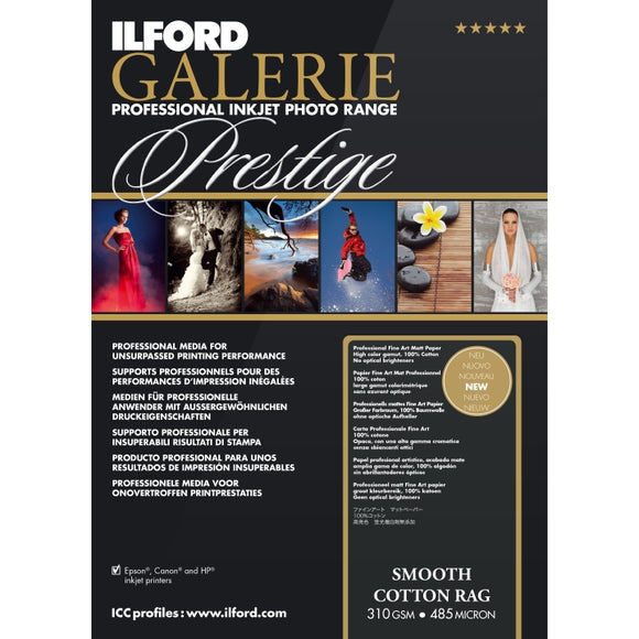 Ilford Galerie Prestige Smooth Cotton Rag Inkjet Photo Paper Sheets 310GSM