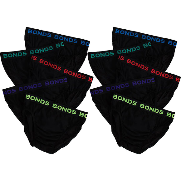 10 Pack Bonds Mens Black Cotton Hipster Briefs Undies Underwear M8DM5T Bulk