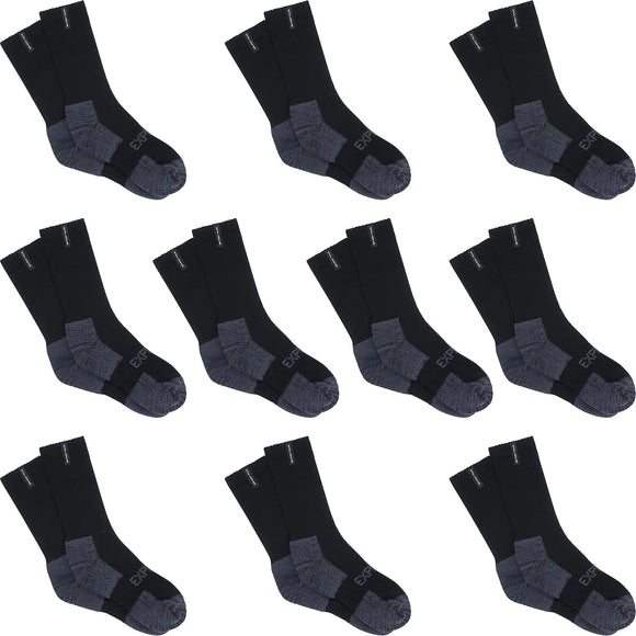 10 Pair Bonds Explorer Tough Work Crew Mens Black Thick Cotton Socks SYNH3N Bulk