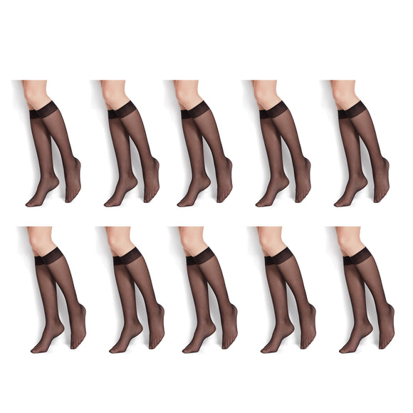 10x RazzaMatazz Sheer Knee-Hi High Women Pantyhose Socks Black H80043 Bulk 15 Denier