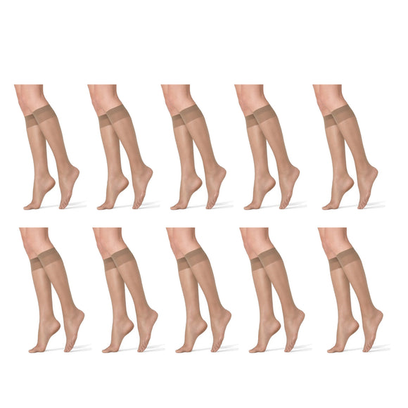 10x RazzaMatazz Sheer Knee-Hi High Women Pantyhose Socks Natural Beige H80043 Bulk 15 Denier