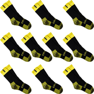 10 Pair Bonds Explorer Tough Work Crew Men Yellow Thick Cotton Socks SYNH3N Bulk