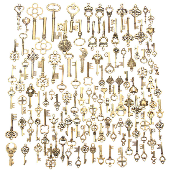 125Pcs Vintage Antique Bronze Key Pendant Necklace Skeleton DIY Jewellery Making