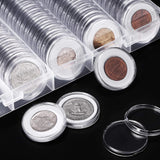 100Pcs 20/25/27/30mm Coin Clear Plastic Round Capsules Case Holder Storage Box