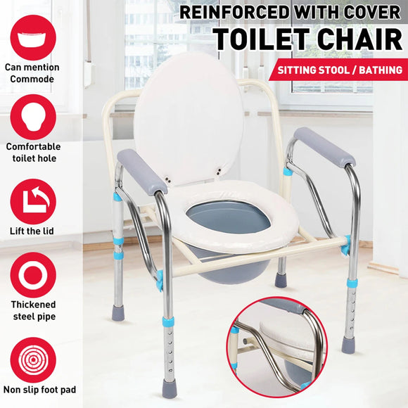 Foldable Mobile Adjustable Shower Toilet Bedside Commode Aids Chair Seat Potty