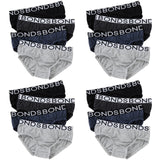 16x Bonds Boys Briefs Kids Undies Underwear Jock Black Grey UZW14A Bulk Assorted
