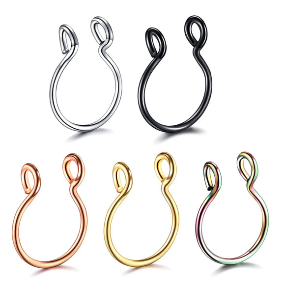 Surgical Steel Unisex Fake Faux Hoop Thin Septum Nose Ring Clip Stud No Piercing