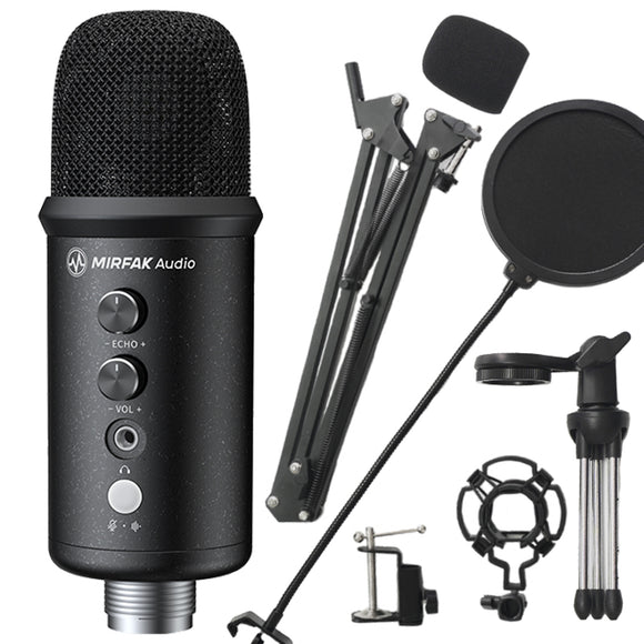 Mirfak TU1 USB Condenser Desktop Microphone Kit Set Tripod Stand MFA09 Recording