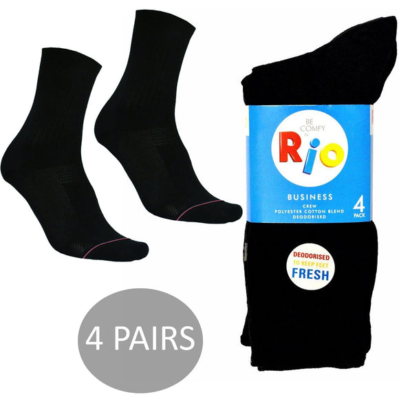 Rio 4 Pack Mens Business Work Crew Deodorised Socks Cotton Black Bulk S7412W