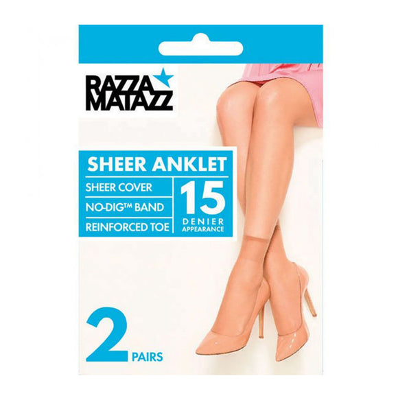 2 Pack RazzaMatazz Sheer Anklet 15 Denier Women Pantyhose Stockings Socks H80044