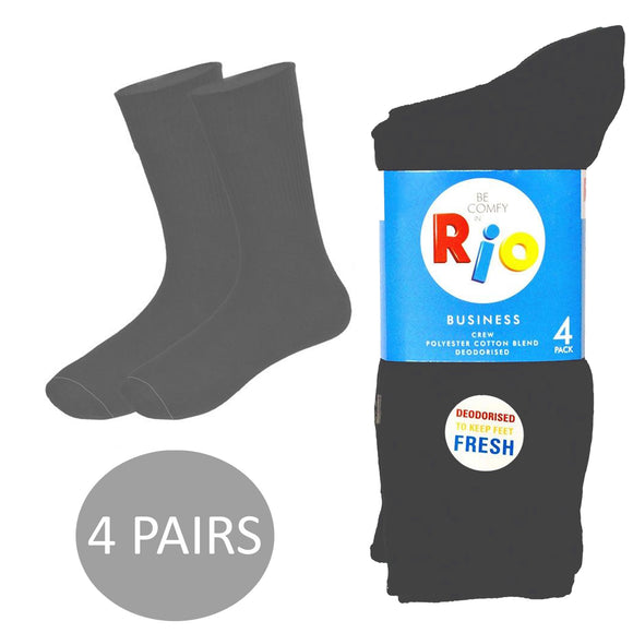 Rio 4 Pack Mens Business Work Crew Deodorised Socks Cotton Grey Bulk S7412W