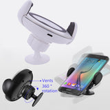 360° Wireless Car Fast Charger Holder Mount Clamp Stand Dock Air Vent Automatic White