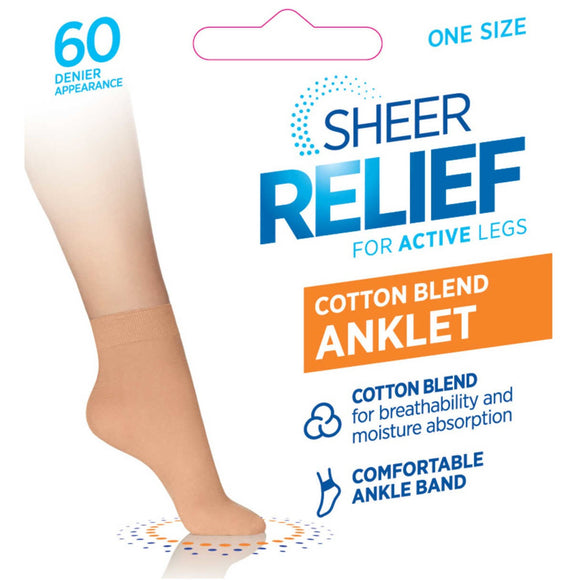 Sheer Relief Women Cotton Blend Tight Stockings Comfy Anklets Socks Beige H33096 / H3396O