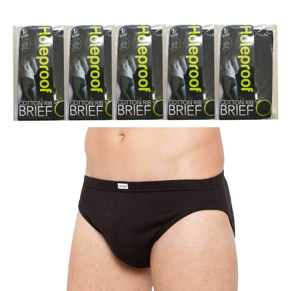 Holeproof 5 Pack Cotton Rib Mens Briefs Jocks Undies Underwear Black BLK MZTO1A Bulk