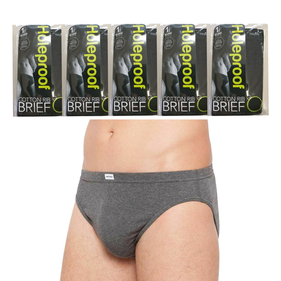 Holeproof 5 Pack Cotton Rib Mens Briefs Jocks Undies Underwear Dark Grey Marle 171 MZTO1A Bulk