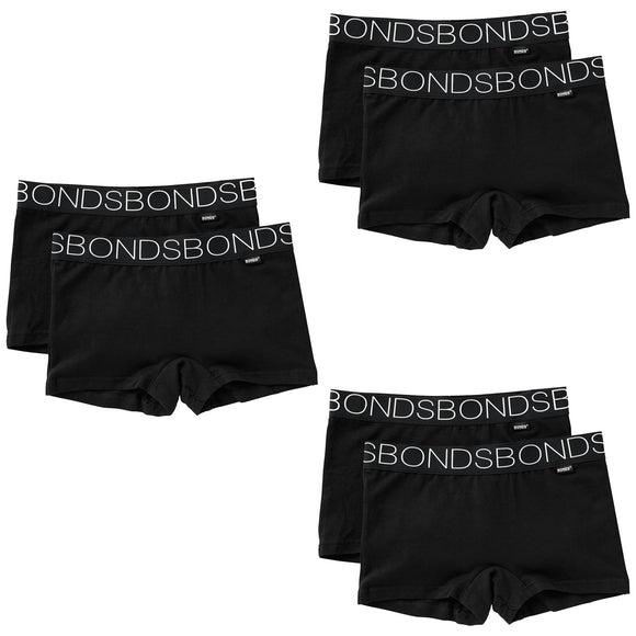 6x Bonds Stretchies Shortie Girls Black Underwear Netball Knickers UXVD2A Bulk