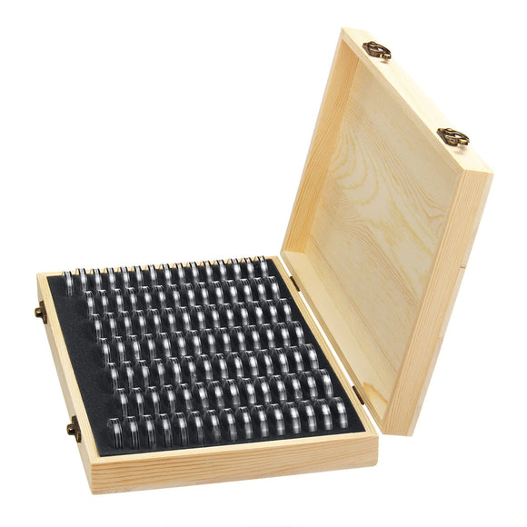 100pcs Wooden Coin Collection Capsules Display Case Cover Holder Storage Box