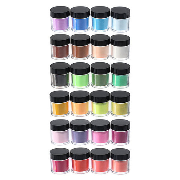 24 Colours Acrylic Manicure Nail Tips Art Dipping Powder Dust Decoration DIY Kit