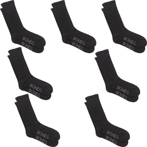 7 Pairs Bonds Circulation Crew Very Comfy Cotton Mens Socks Black SZFP2N Bulk