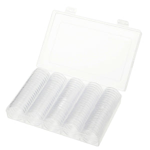 100Pcs 20/25/27/30mm Coin Clear Plastic Round Capsules Case Holder Storage Box