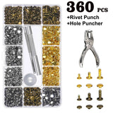 360Pcs Leather Craft Metal Double Cap Rivets Studs Fixing Tool Kit Hole Puncher