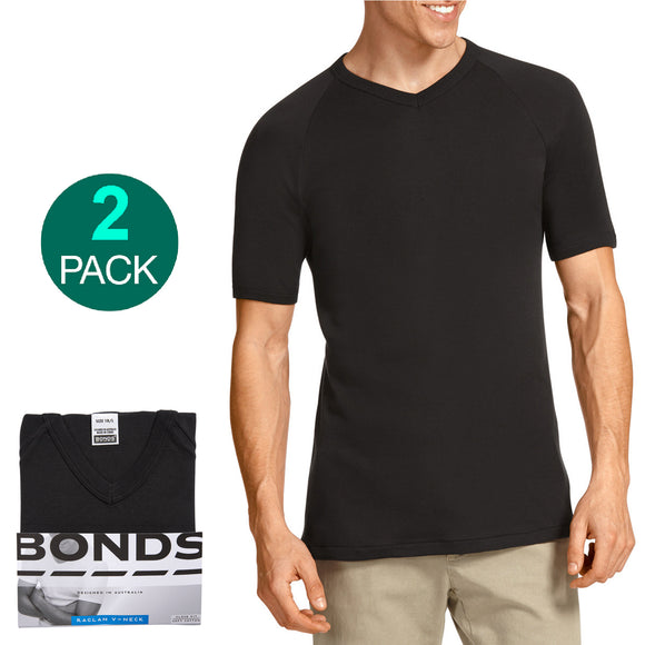 Bonds 2 Pack V Neck Raglan Blank Plain Basic Mens Black T‑shirt Tee Top M9762W