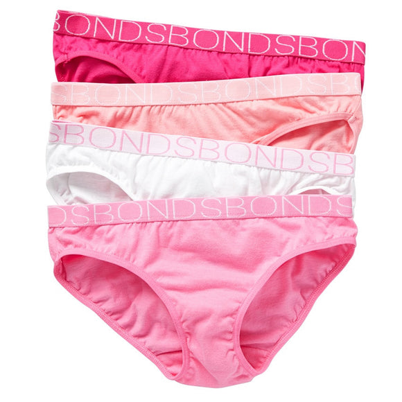 4 Pack Bonds Girls Kids Bikini Plain Pink Comfort Cotton Briefs Undies Underwear UZR14T