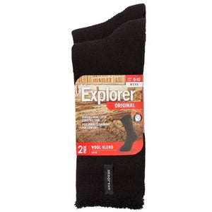 2 Pairs Holeproof Explorer Original Mens Crew Above Ankle Thick Work Wool Socks Winter Black SYNX2N BLK