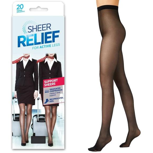 Sheer Relief For Active Legs Support Sheers Women Black Pantyhose Stockings H32800