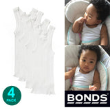 BONDS 4 Pack Baby Newborn Kids Girls Boys Vest Singlet Tank Top Underwear White BYLV