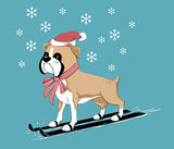 Christmas Bulldog Skiing Santa Hat Cartoon Art White Men T Shirt Tee Top