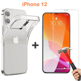 Apple iPhone 12 Clear Bumper Case Cover & 9H Tempered Glass Screen Protector