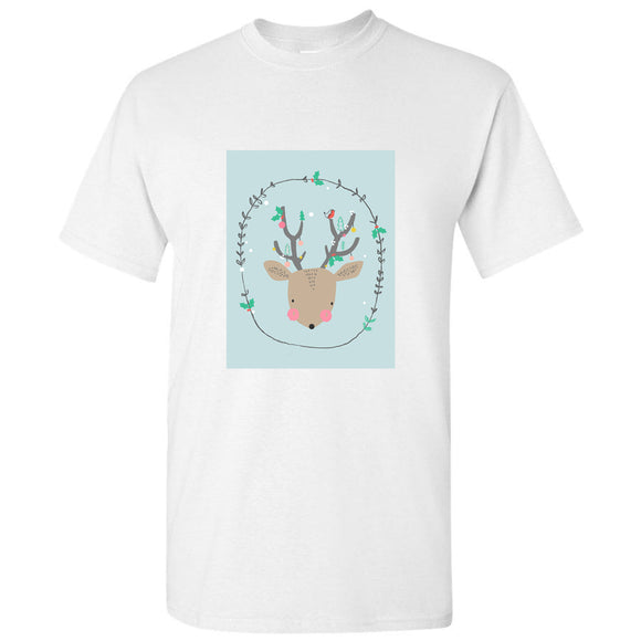 Christmas Reindeer Deer Illustration Cartoon Art Men White T Shirt Tee Top