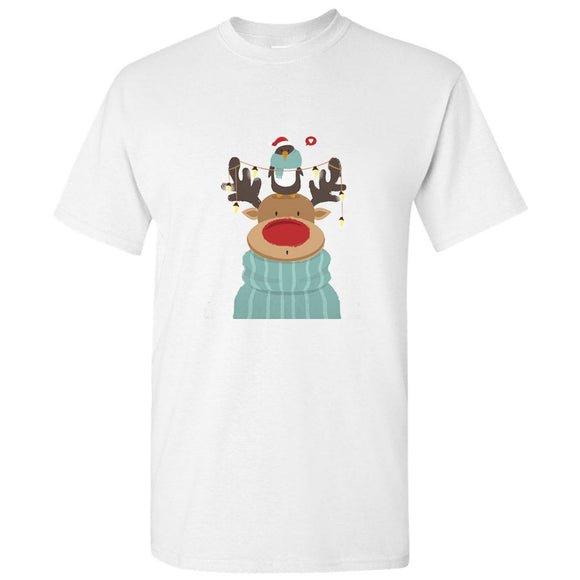 Reindeer Deer Penguin Christmas Cartoon Art Men White T Shirt Tee Top