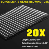 20Pcs 2mm Thick 10mmx150mm Borosilicate Clear Glass Lab Blowing Tube Tubing