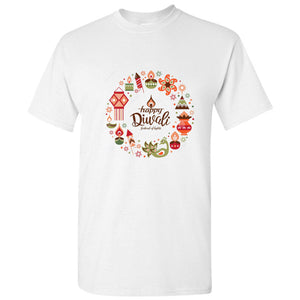 Happy Diwali Divali Deepavali Hindu Festival of Lights Men White T Shirt Tee