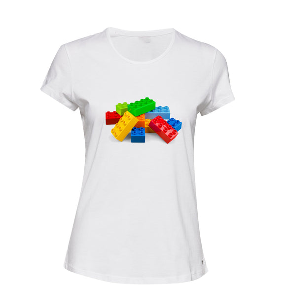Colourful Building Blocks Brick Fun Toys White Ladies Women T Shirt Tee Top