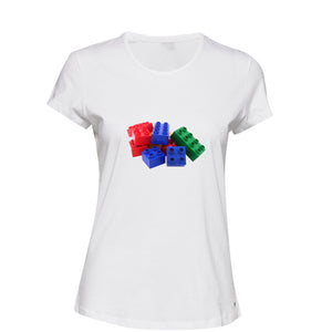 Colourful Building Blocks Brick Fun Toys White Ladies Women T Shirt Tee Top