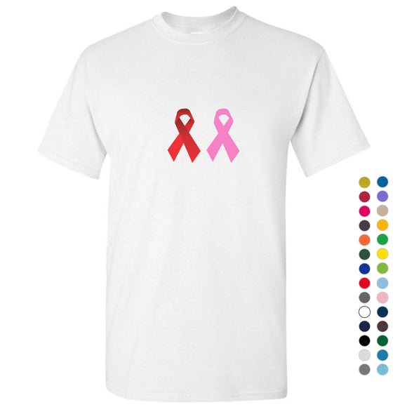 Breast Cancer HIV/AIDS Awareness Red Pink Ribbon Men T Shirt Tee Top