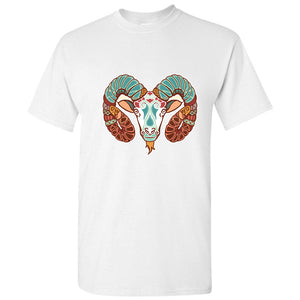 Aries Goat Sheep Head Zodiac Horoscope Astrological Symbol White Men T Shirt Tee