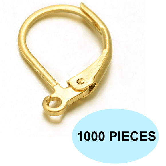 1000 Pack Earrings Gold Backing Leverback Ear Hooks Clasp Findings Bulk