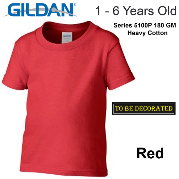 Gildan Red T-SHIRT Tee Baby Toddler Youth Kids Boy Girl Heavy Cotton