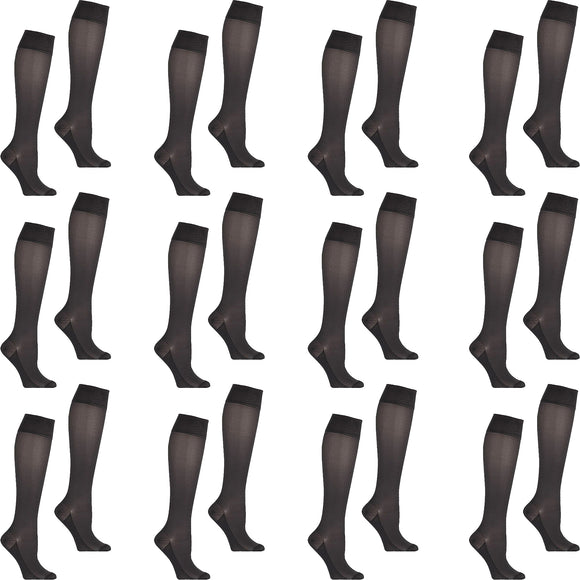 12 Pairs Sheer Relief Womens Knee High Trouser Socks Stockings Black Bulk H33087