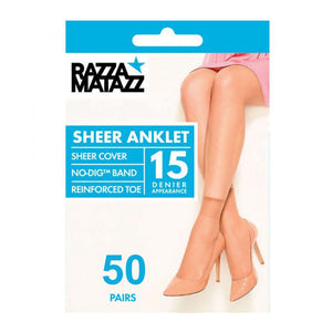 50 Pairs RazzaMatazz Sheer Anklet Women 15 Denier Socks Tan Brown Bulk H80044