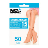 50 Pairs RazzaMatazz Sheer Anklet Women 15 Denier Socks Tan Brown Bulk H80044