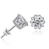 925 Sterling Silver Small Crown Women Men CZ Crystal Solitaire Stud Earrings