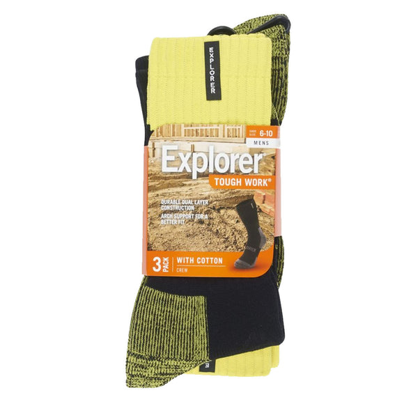 Holeproof Explorer 3 Pairs Original Men Tough Thick Work Crew Above Ankle Cotton Socks Bulk Yellow 01K Pack 01 SYNH3N