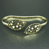 14k yellow Gold plated leaf filigree crystals bangle bracelet