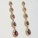 14k Yellow Gold Plated Dangle Drop Teardrop Wedding Red Crystals Earrings