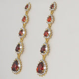 14k Yellow Gold Plated Dangle Drop Teardrop Wedding Red Crystals Earrings